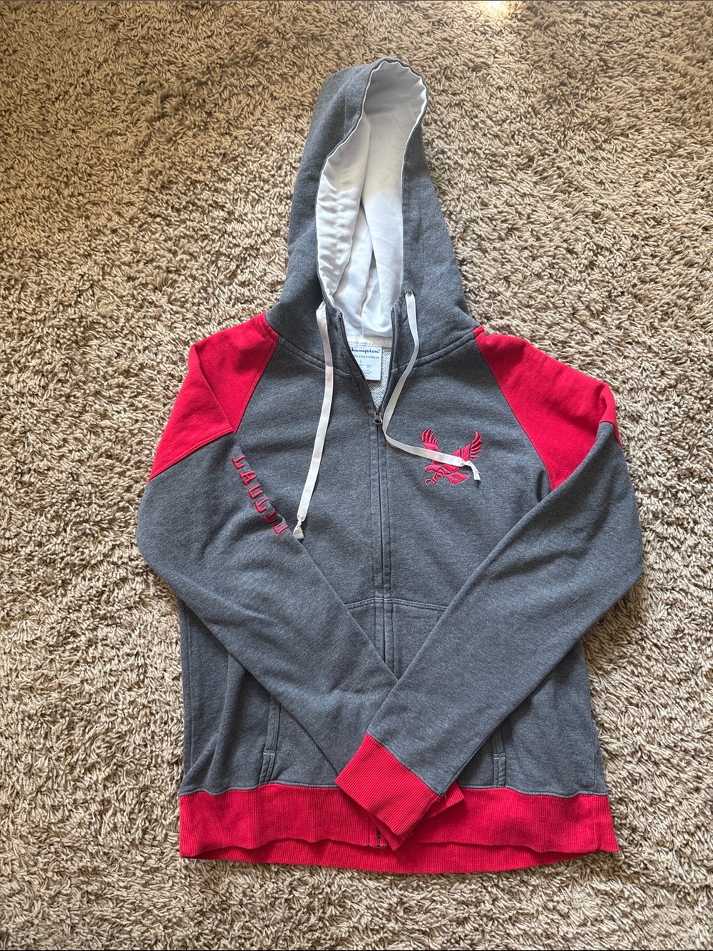 Champion Gray Zip-Up Hoodie with White Hood Lining. Size L.
